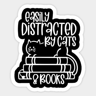 Easily Distracted Cats And Books Funny Gift For Cat Lovers Sticker